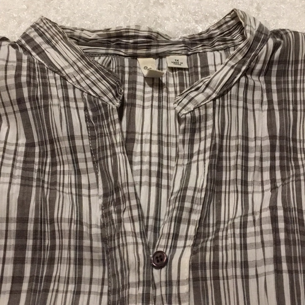 SJB Button down blouse brown and off white 1X - Picture 3 of 6